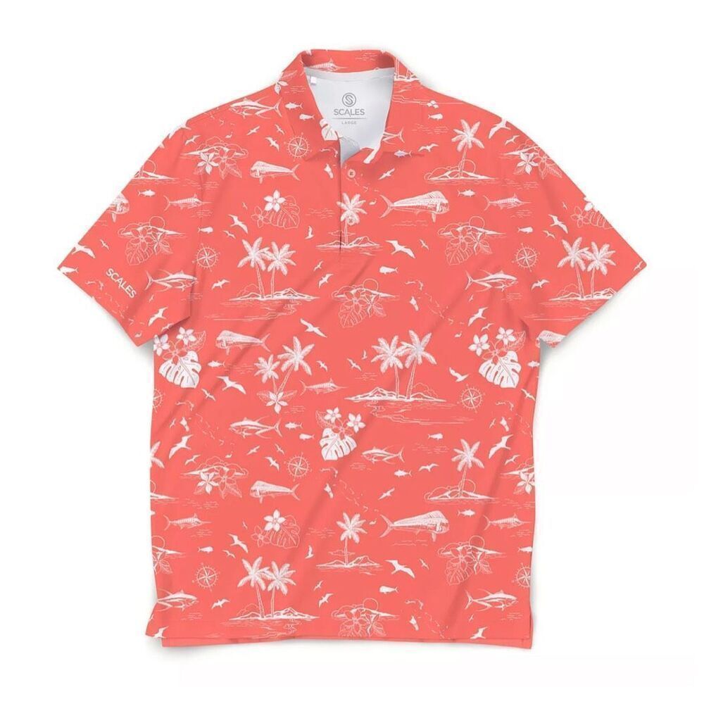 SCALES NWT Offshore Clubhouse Collection Golf Polo Shirt, Small, Coral
